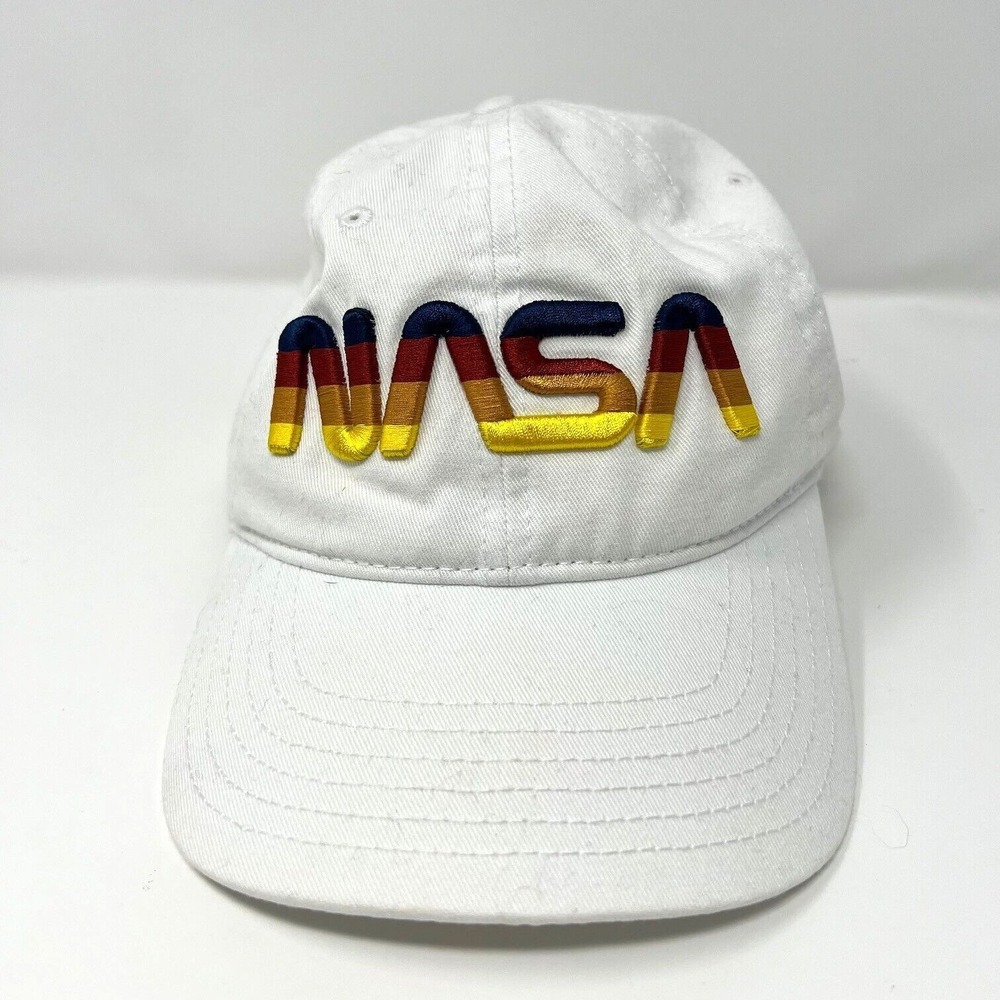 NASA‎ Sunset Worm Logo Mad Engine White Cotton Relaxed Strapback Hat Slouch